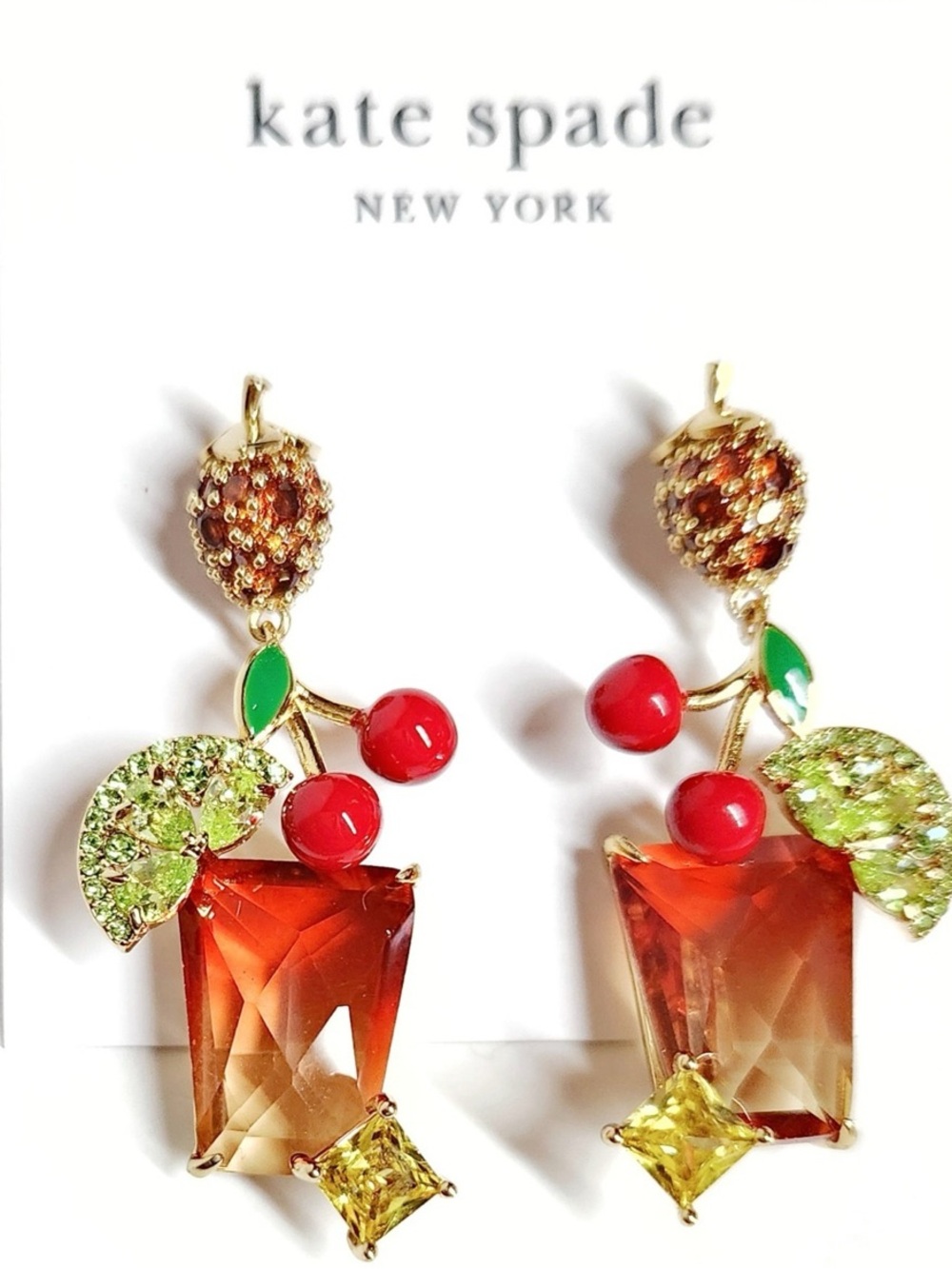 kate spade Red Cherry Drop Earrings with Green Leaf Accents